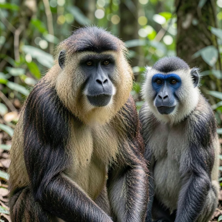 Langur čínský a opice s modrým obličejem informace - ilustrační foto