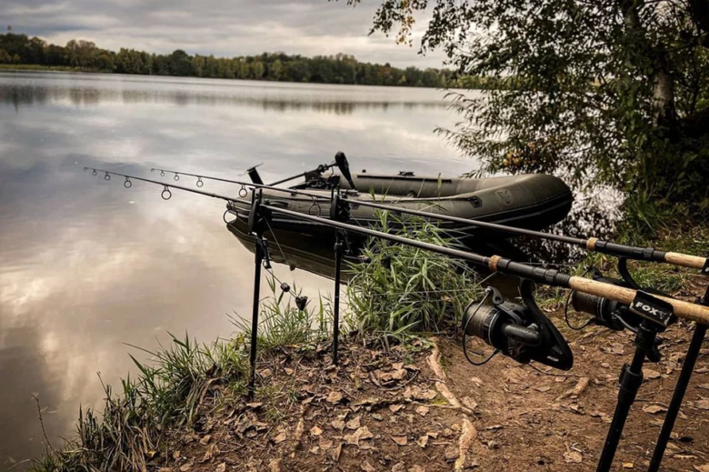 Fishing gear and boat on shore
